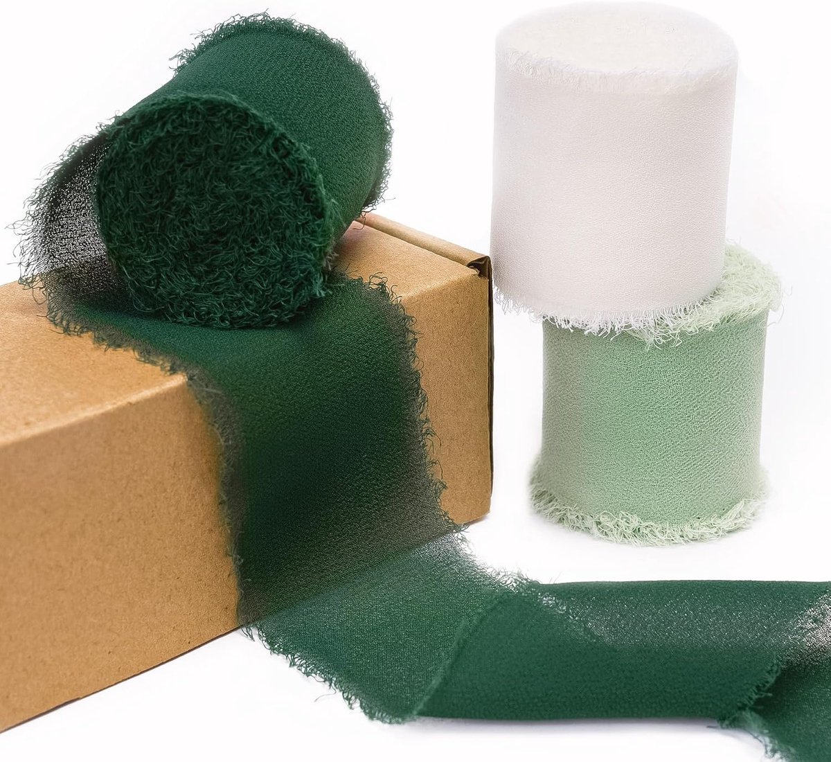 Set van 3 rollen handgemaakte chiffon zijden lint (groen)