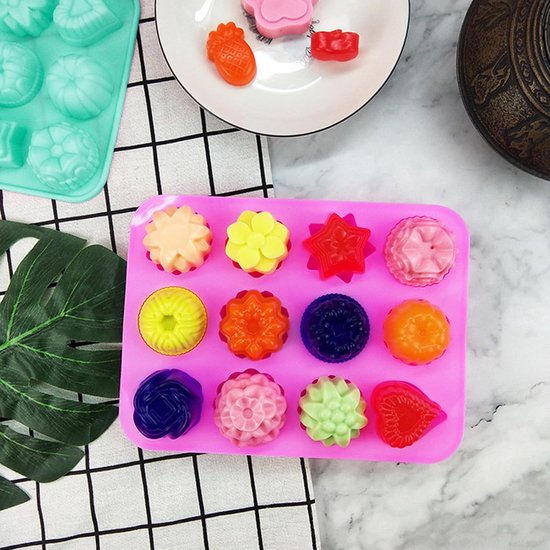 Zeepvormen van siliconen, 5-delige handgemaakte zeepvorm, 12 holle ruimtes, zeepvormen om te gieten, zeepvormen, geschikt voor doe-het-zelf handgemaakte zeep, chocolade, jelly (5 kleuren) — afbeelding 4