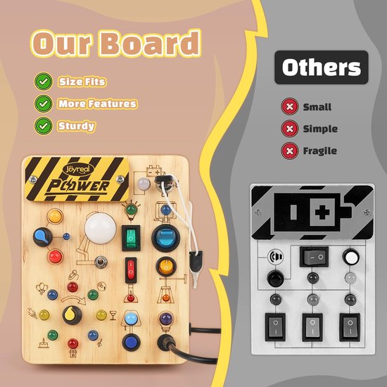 Casalora Montessori Busy Board 2 jaar, Houten Fidget Sensorisch Speelgoed voor Peuters, Activiteitenbord met 19 LED-Lampjes, Educatief Reisspeelgoed voor Jongens en Meisjes 2, 3, 4 Jaar van casalora — afbeelding 4