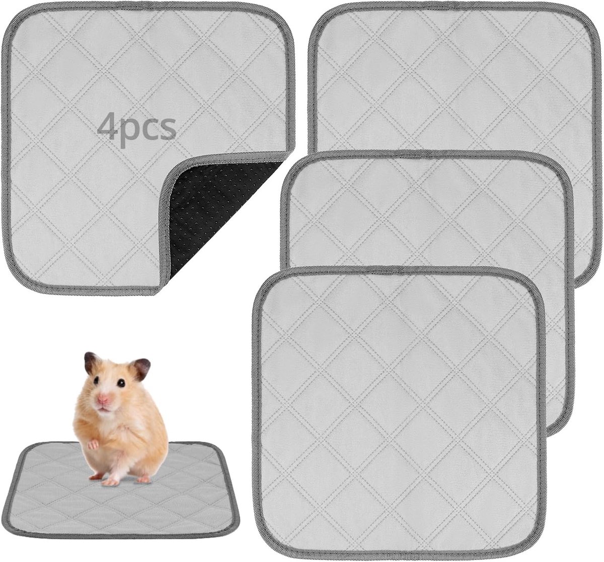 SnelShoppen - Set van 4 Cavia Plaspads, 30 x 30 cm, Sneldrogend, Wasbaar en Antislip, Grijs, Perfect voor Huisdieren, Ondergrond voor Kooi