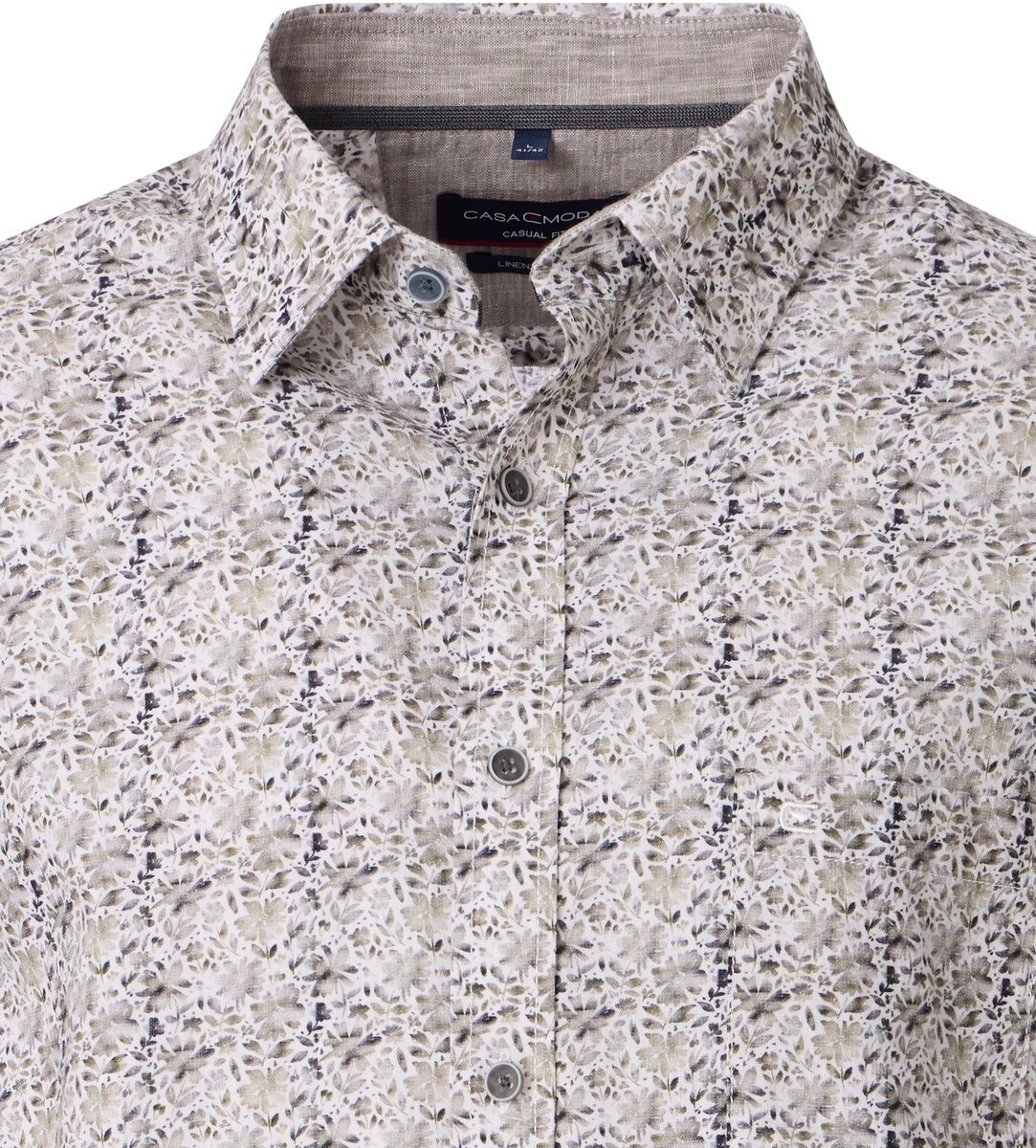 CASA MODA Sport casual fit overhemd - structuur - wit - beige - grijs en donkerblauw dessin