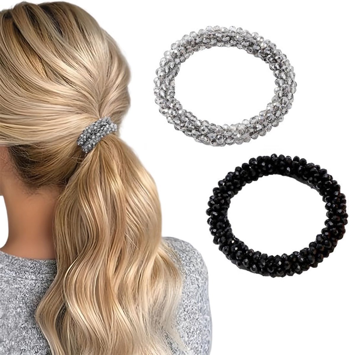 Haar elastieken set van 2 - parel en rhinestone - trendy accessoires voor vrouwen en meisjes - SnelShoppen