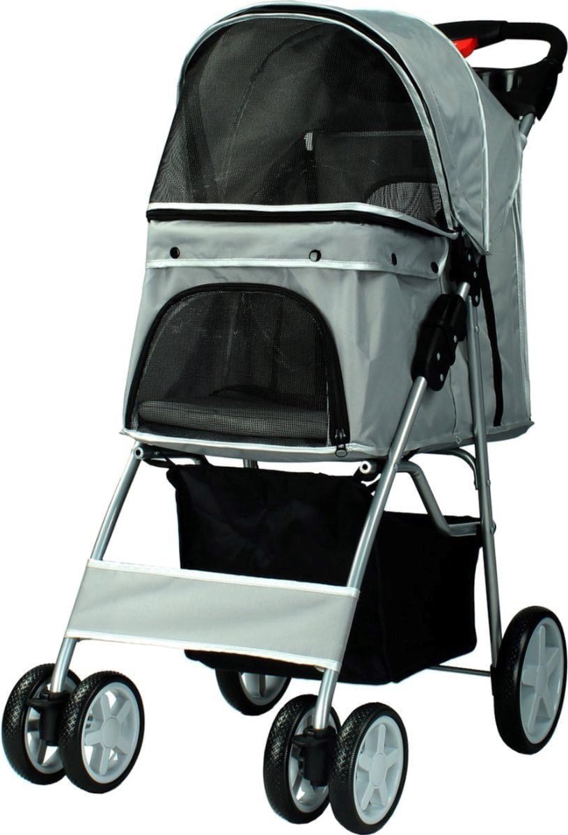 Lìon® Hondenbuggy - Luxe Wandelwagen voor Huisdieren - Hondenkar - Grijs - 40cm x 35cm x 53cm
