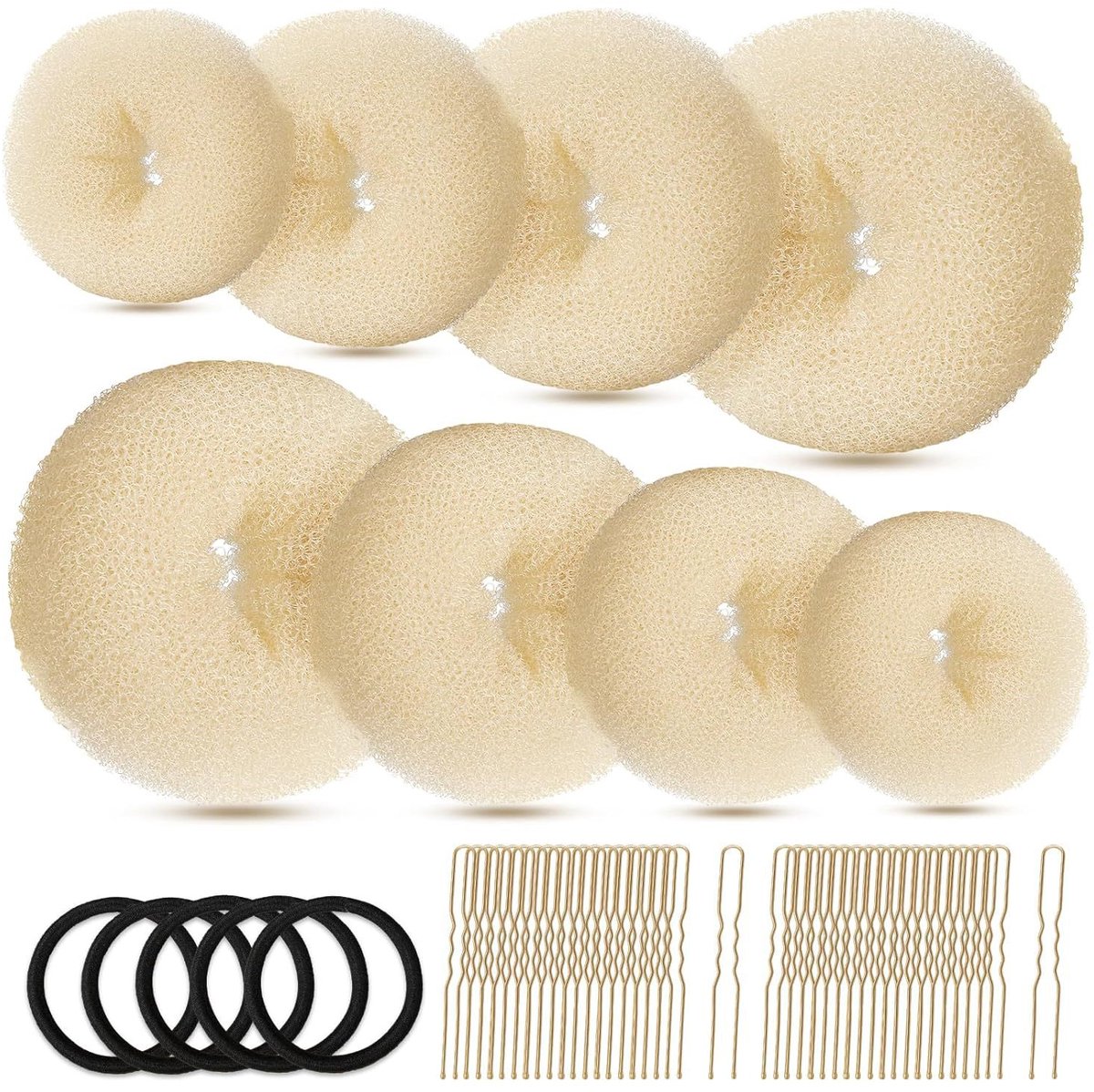 Haarvormingsset - haarnaalden voor knotjes en gevlochten haar, accessoires voor bolknot en vlechtconstructies bij kapselopmaak—Beige set van 53 stuks