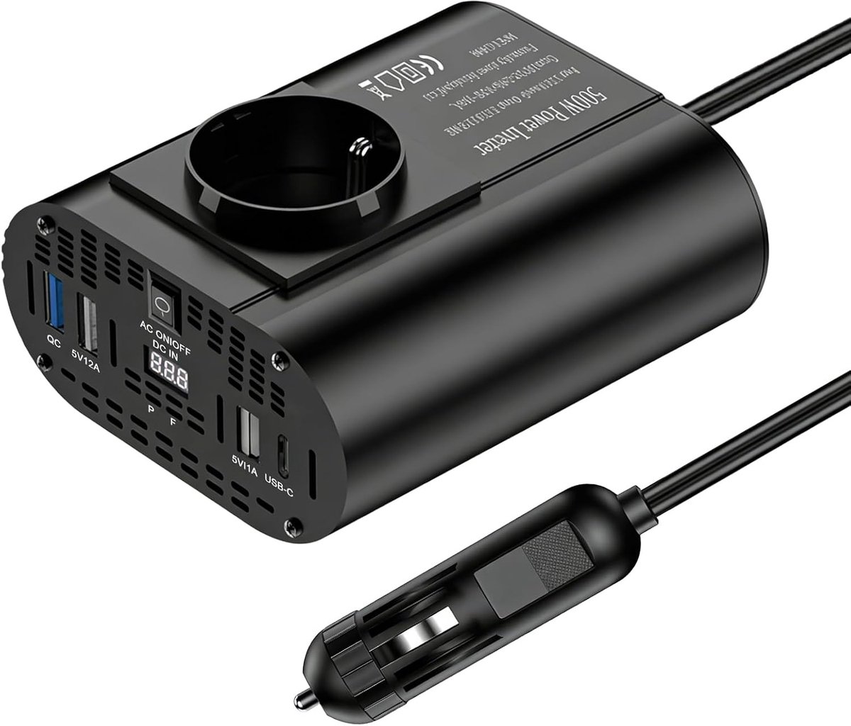 Auto spanningsomvormer 300W/500W - DC 12V naar AC 220V - 1 stopcontact en 3 USB-poorten - SnelShoppen
