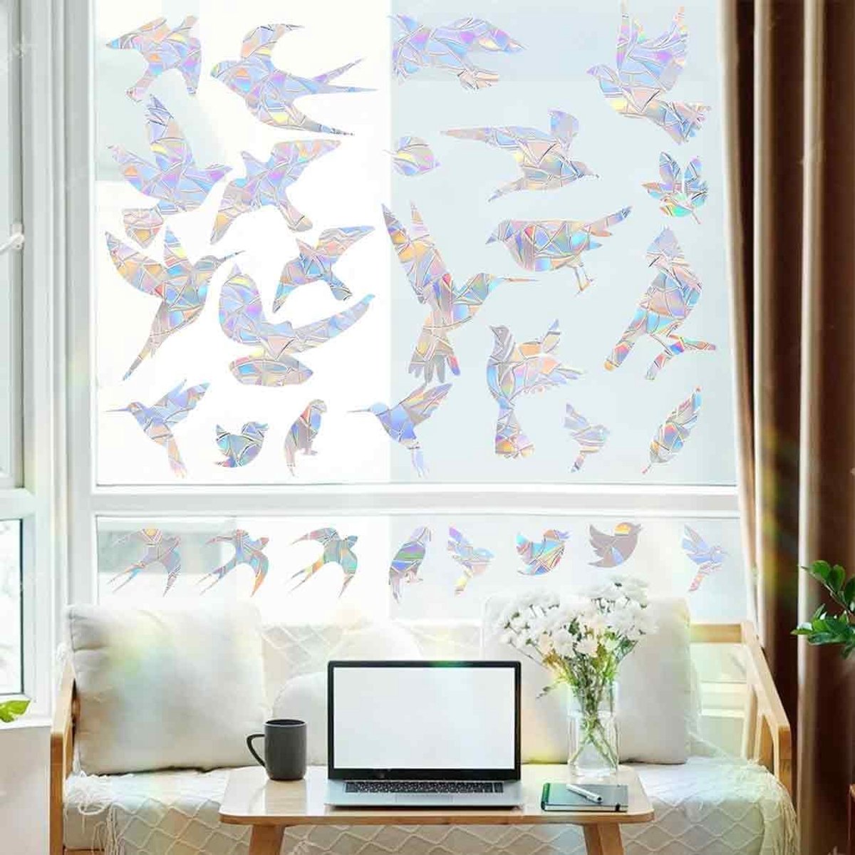 Anti-bots raamstickers - 3 vellen regenboog vogels - statische bescherming - veilig voor vogels - SnelShoppen