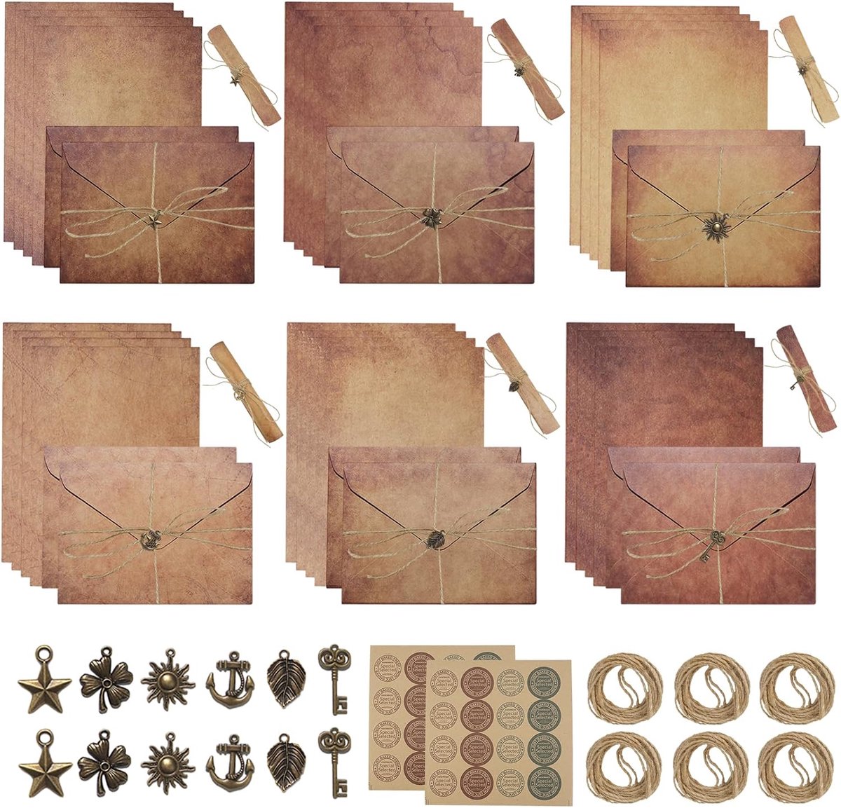 Wenskaarten set 24 vellen - 12 kraftpapier enveloppen - antieke uitstraling - perfect voor brieven - SnelShoppen