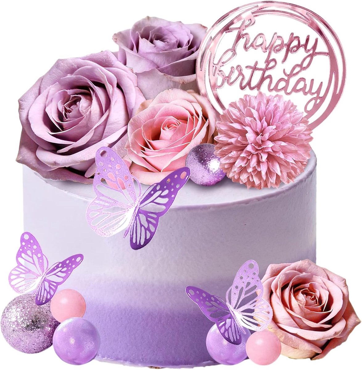Taartdecoraties - Boho Floral - Roze Goud - Happy Birthday voor feesten - SnelShoppen