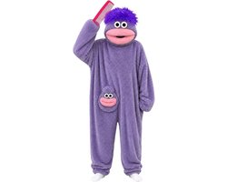 1 Leuke Onesie Pyjama Set – XL – Unisex – Pluche Loungewear – Met een grote kam, een grote mond en een voorzak – Creatief bodysuit – Paars