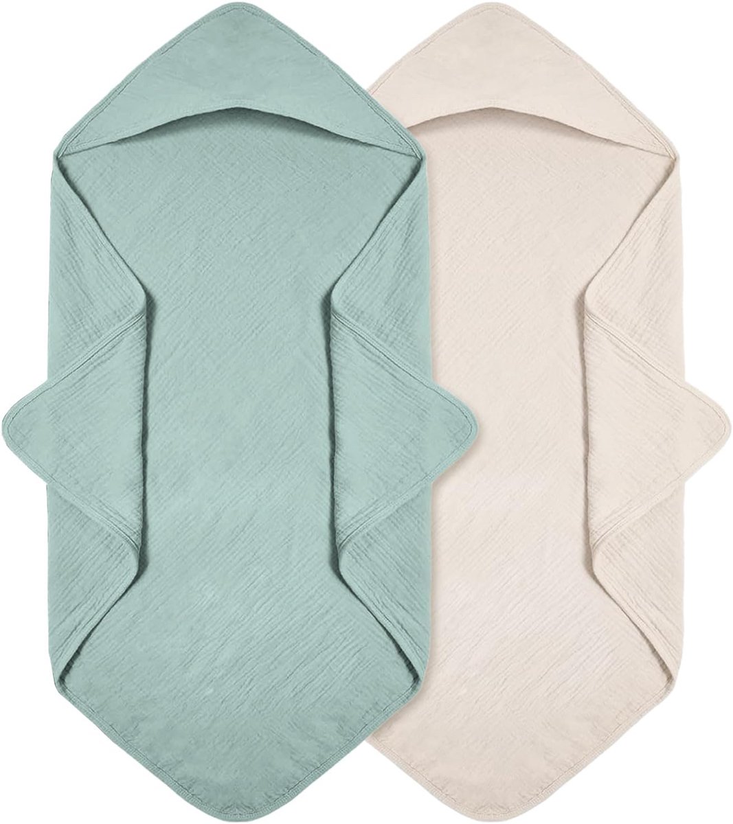 Handdoek met capuchon voor baby's 76 x 76 cm - crème en smaragdgroen - zacht en absorberend - perfect na het badje - SnelShoppen