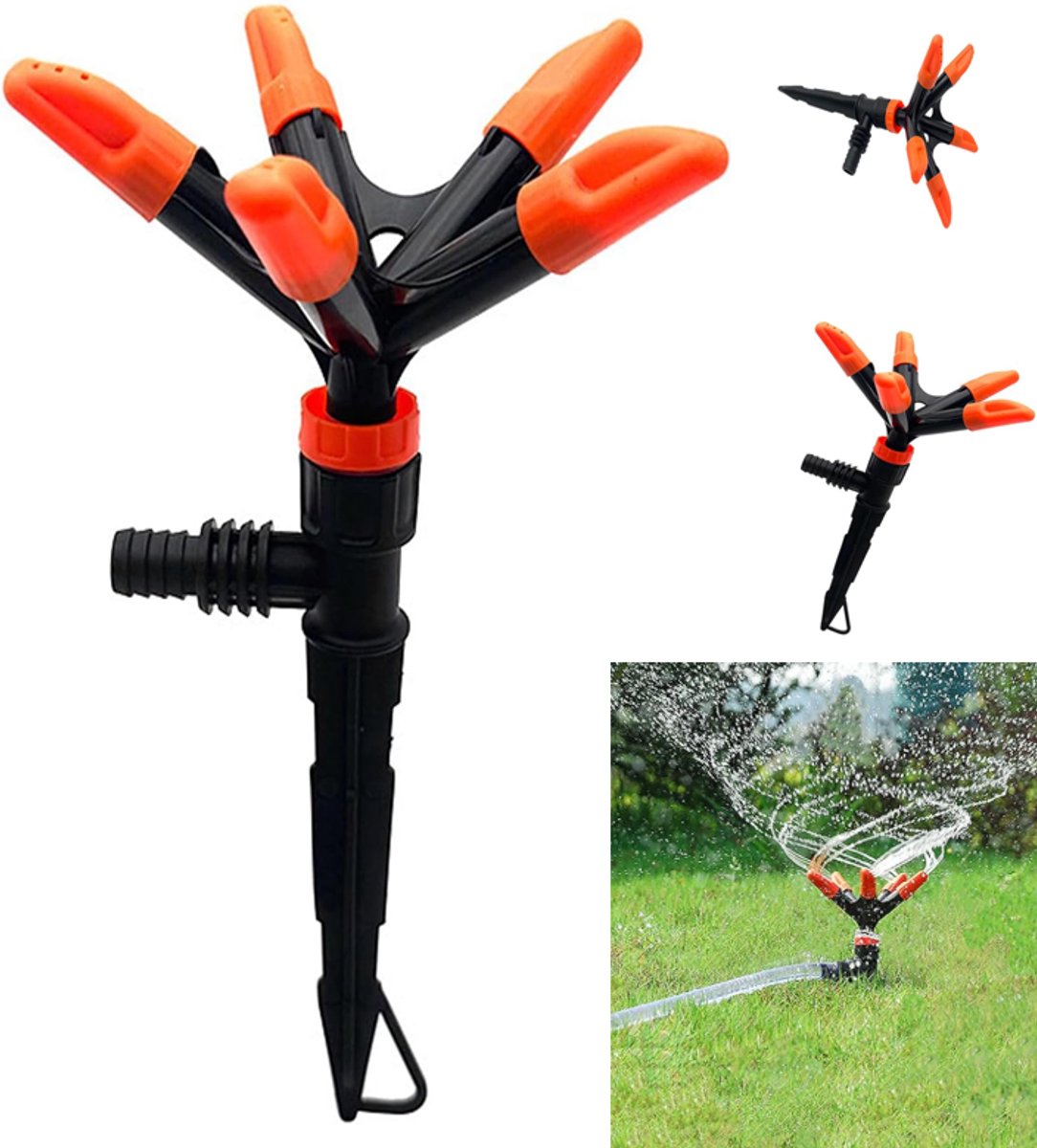 KZQ 360° draaiende tuinsproeier met spike basis - Automatisch voor groot oppervlak - Geschikt voor gazon en tuin - Zwart