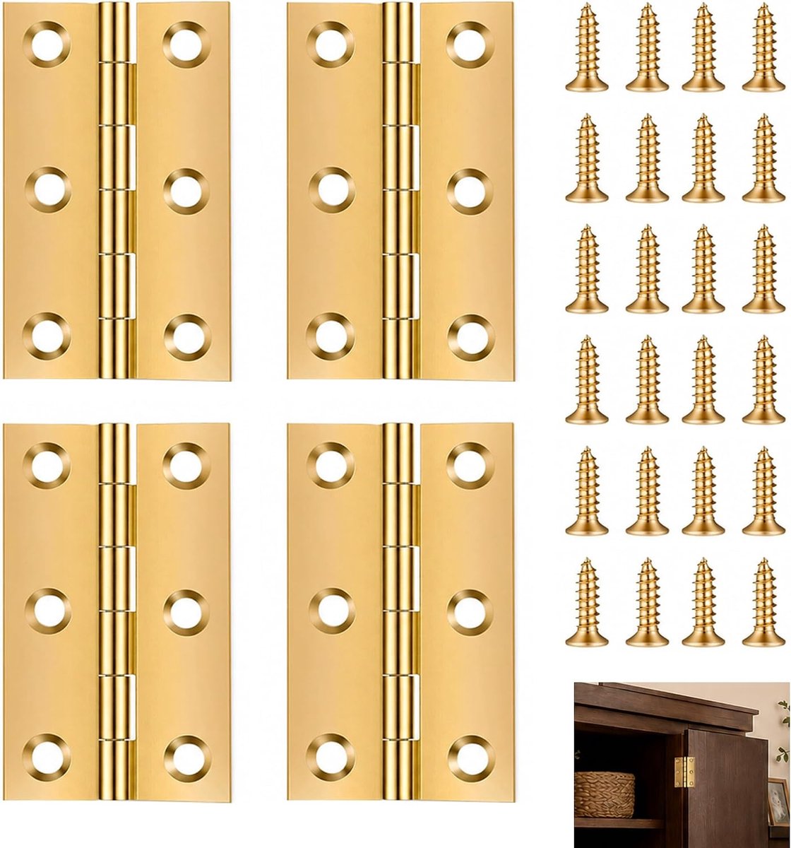 Deurscharnieren set van 4 - 2 x 3 cm - messing goud - duurzaam en robuust voor meubels - SnelShoppen