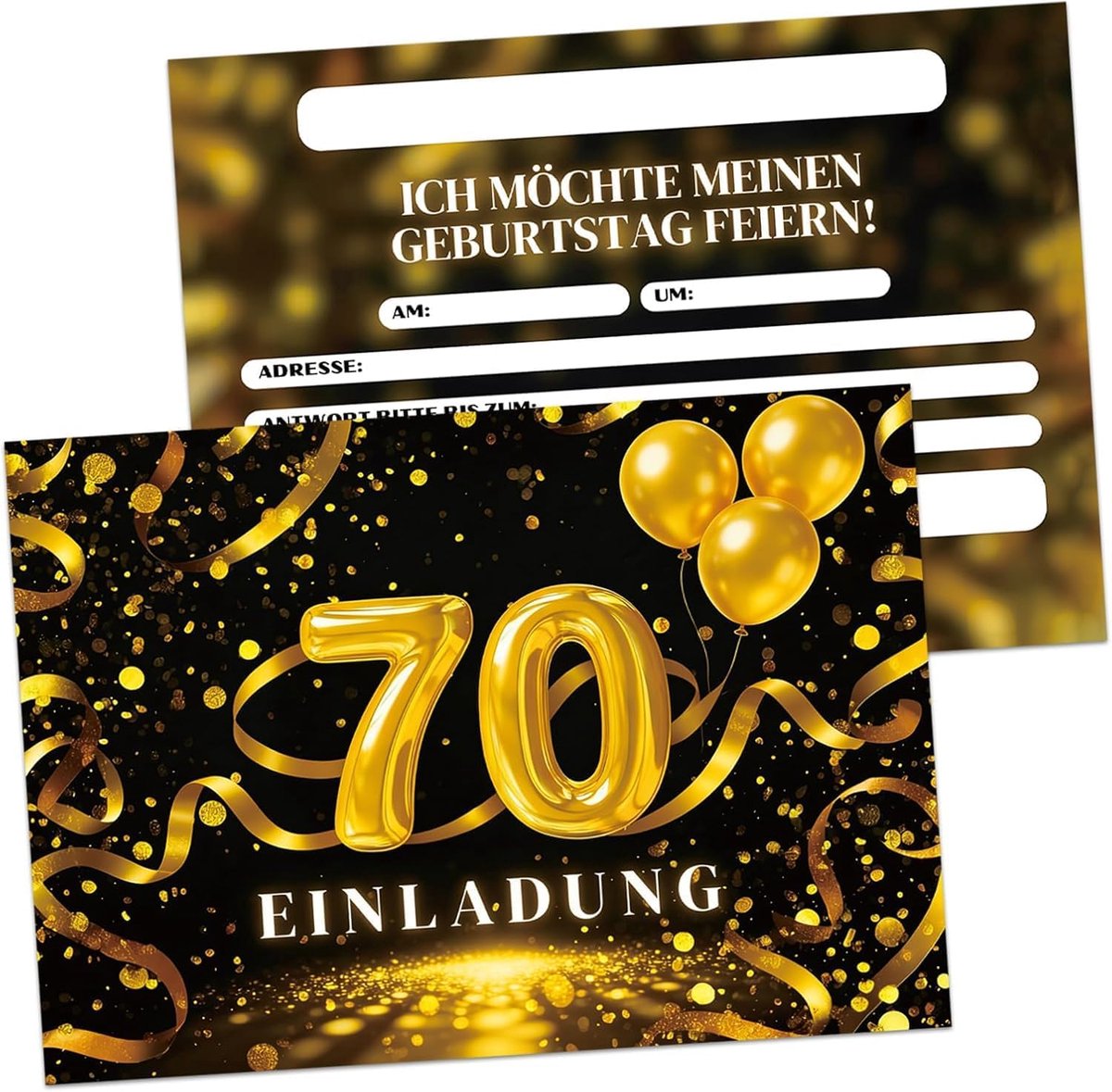 uitnodigingskaarten 70e verjaardag - zwart en goud - luxe design - feestelijke uitnodiging - SnelShoppen