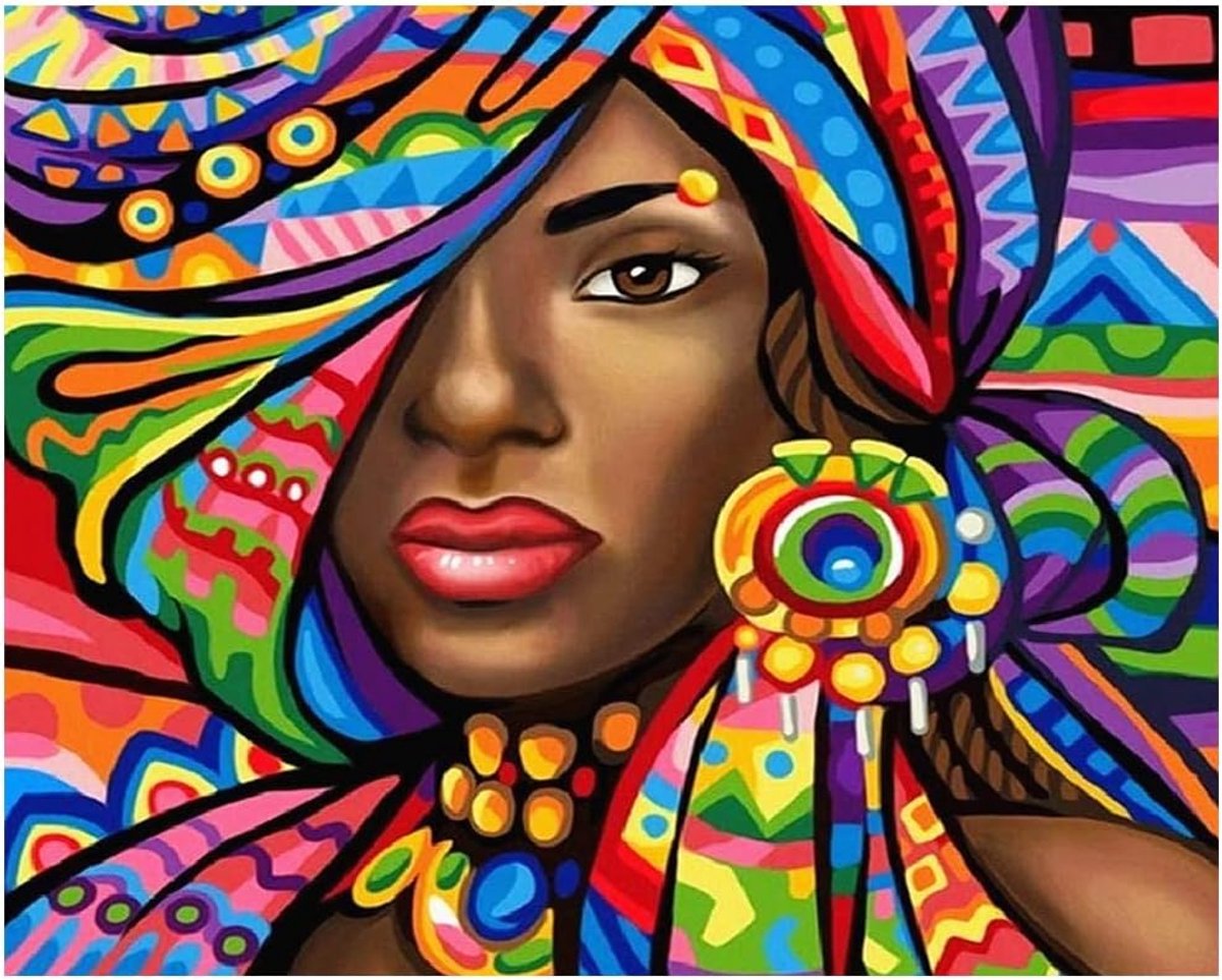 Afrikaanse 50 x 40) Diamond Painting Set voor dames voor volwassenen, 5D strass, complete diamondschilderset voor kinderen, doe-het-zelf ronde steen diamond art voor woondecoratie, schoonheid diamant borduurwerk