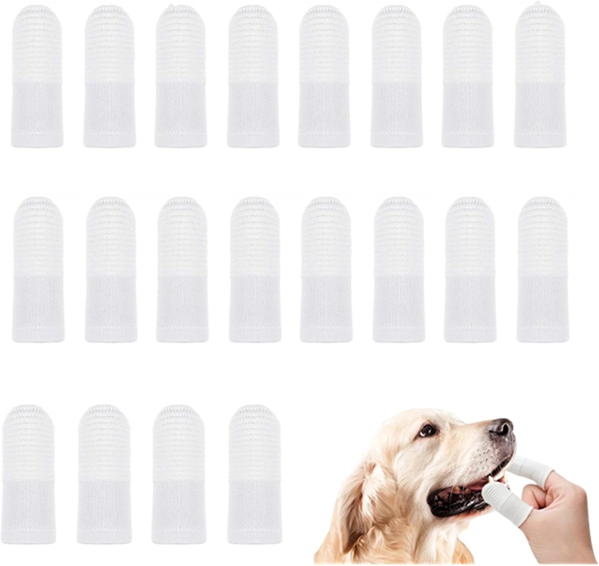 20 stuks, herbruikbare vingertandenborstel voor honden, vingertandenborstel, nylon huisdiertandenborstel voor het reinigen van tanden van honden en katten, wit