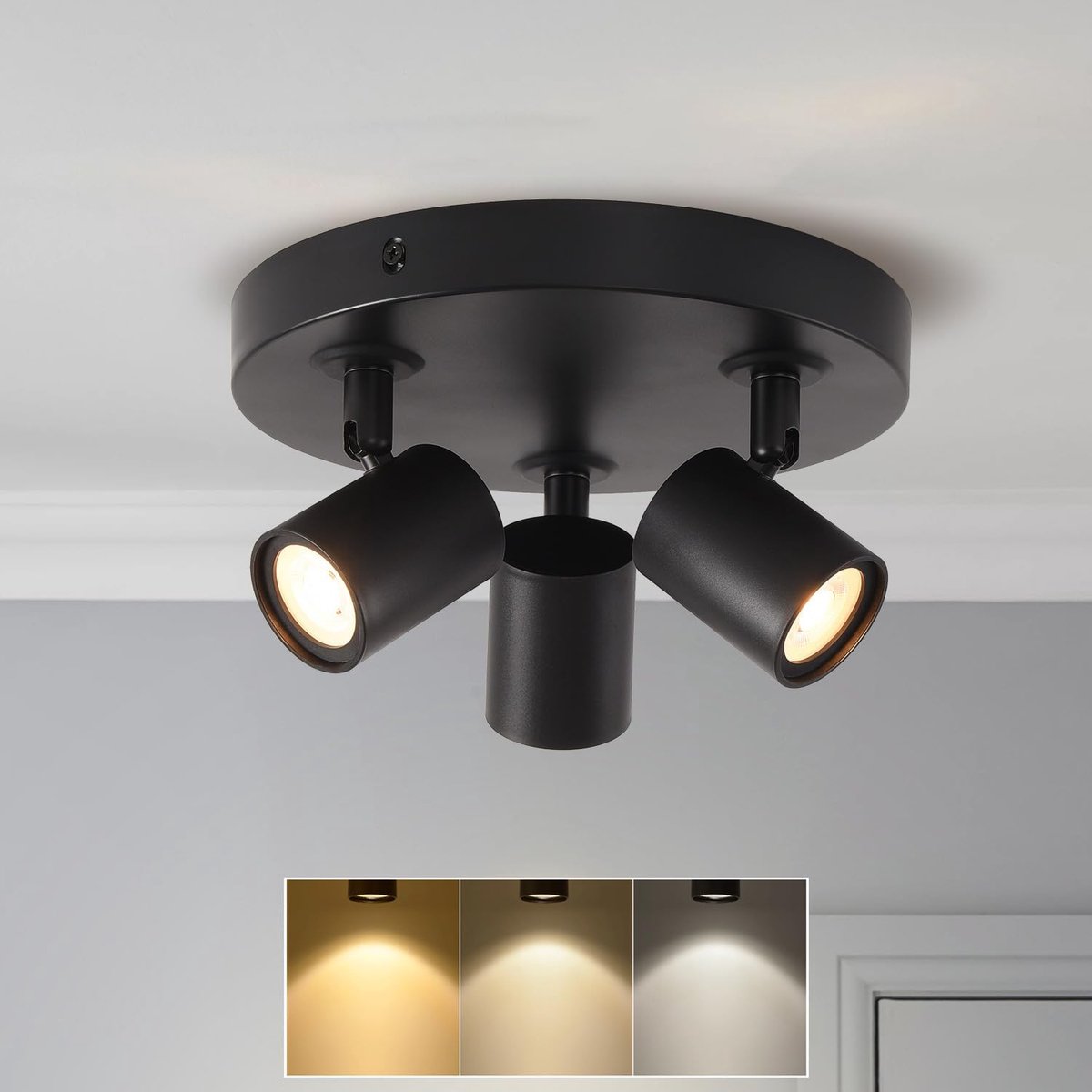 Verstelbare ronde schijnwerpers plafondverlichting, 3 zwarte keuken spot lichten voor plafond, bar schijnwerper plafond, plafondspots voor keuken, slaapkamer verlichting plafond, inclusief