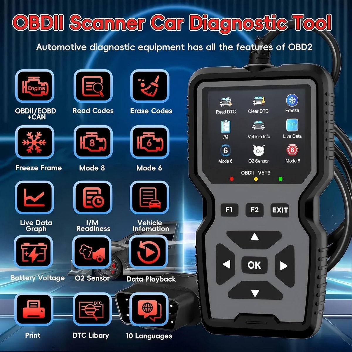 OBD2 diagnoseapparaat - auto foutcodelezer met reset - I/M gereedheid, mode 6 & 8 - snel motorproblemen oplossen - SnelShoppen