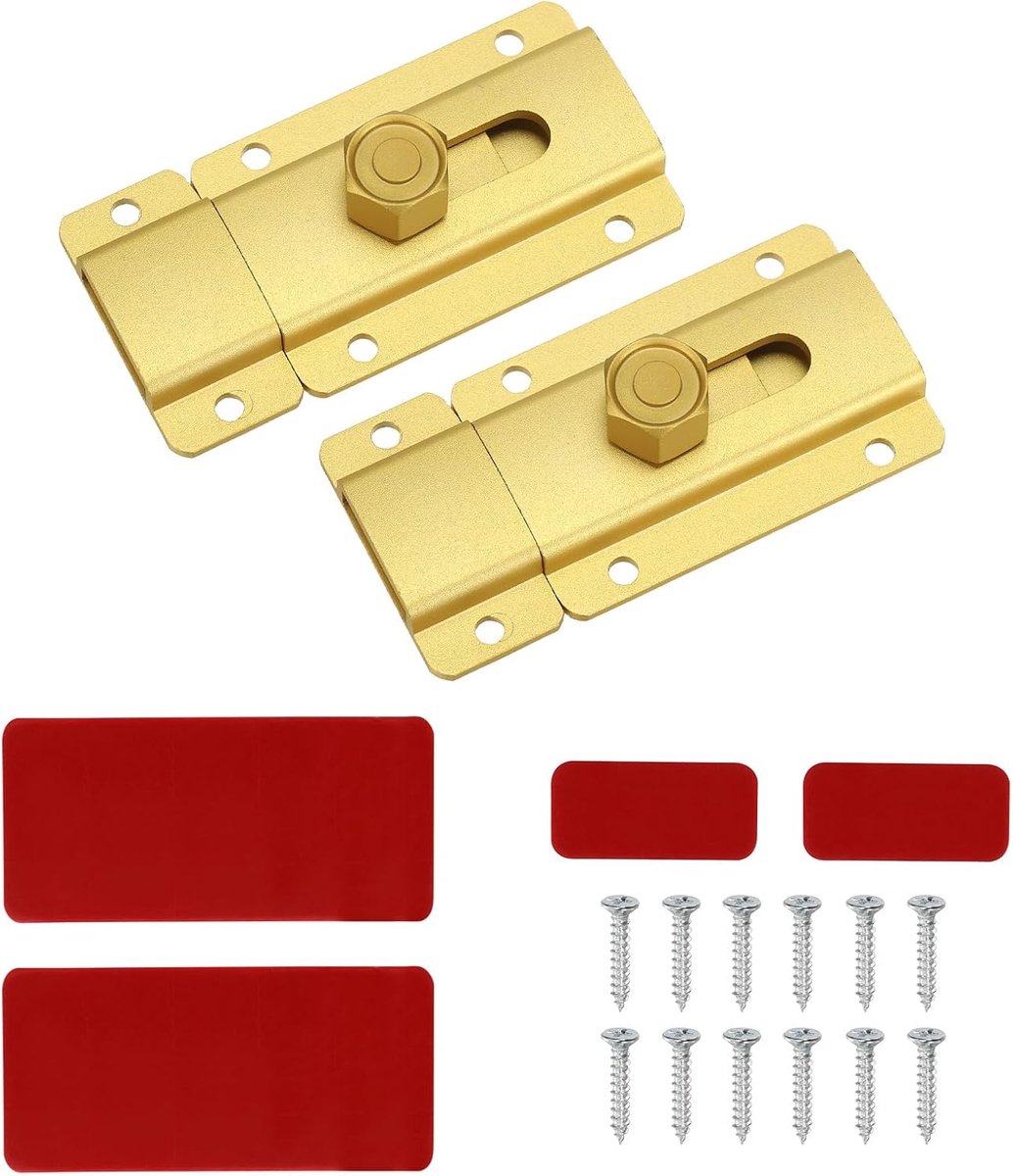 2.4" Schuifdeur Hasp Latch Lock, 2 Stks Aluminium Veiligheid Hangslot Sluiting Hasp Lock Latches met Schroeven voor Schuur Hek Garage Badkamer Deur Raam, Goudkleurig