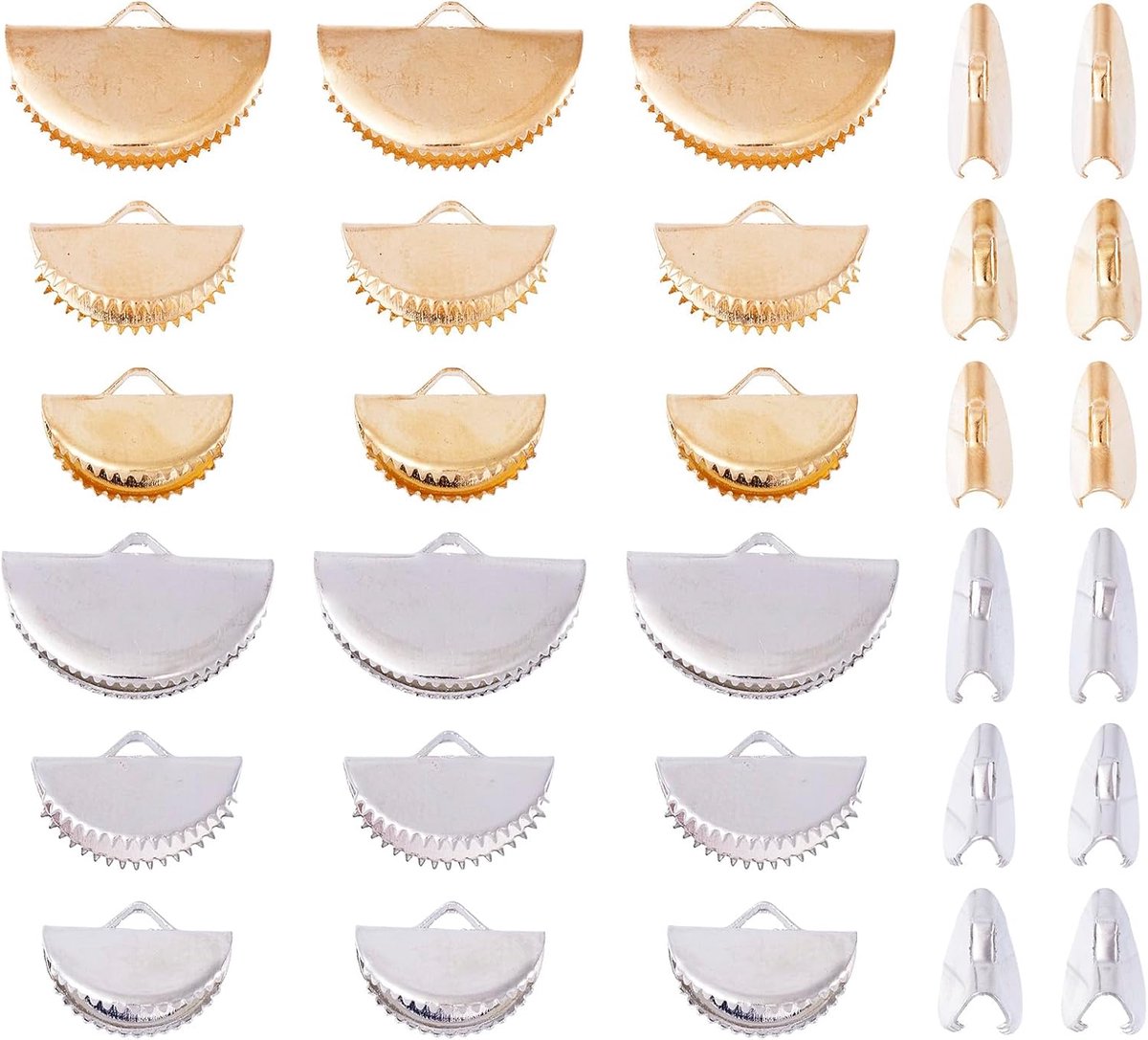 120 stks/doos lint krimpuiteinden halve ronde ijzeren lint eindklemmen voor sieraden maken