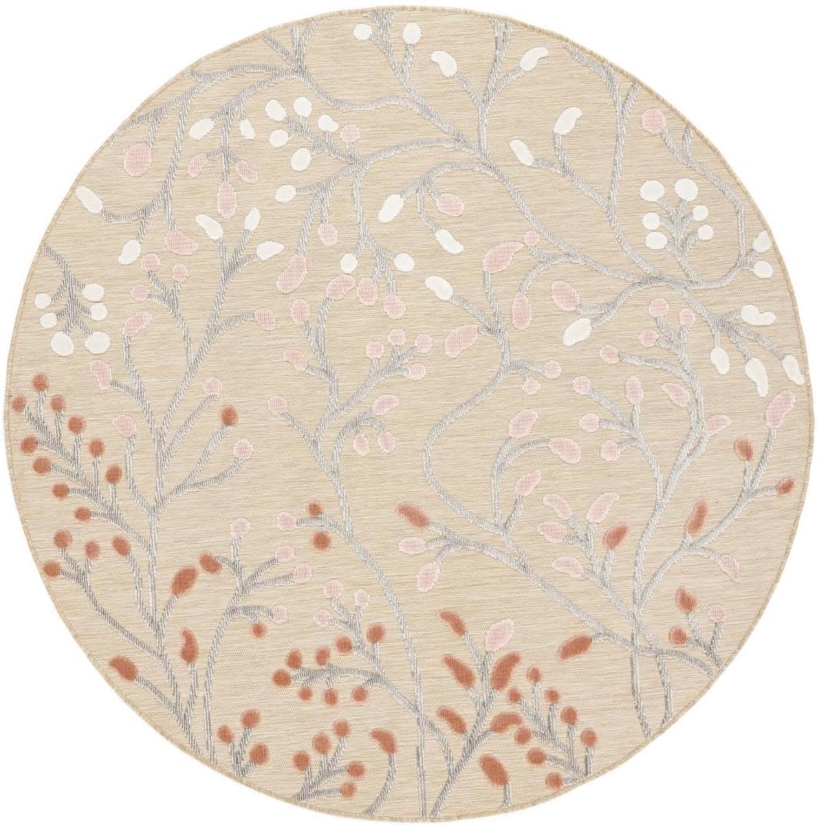 Tapijt, Moderne, Ø 150 cm, Rond, Middelpolig, Keuken, Hal, Patio, Alleen handwas, UV-bestendig, Beige/Roze