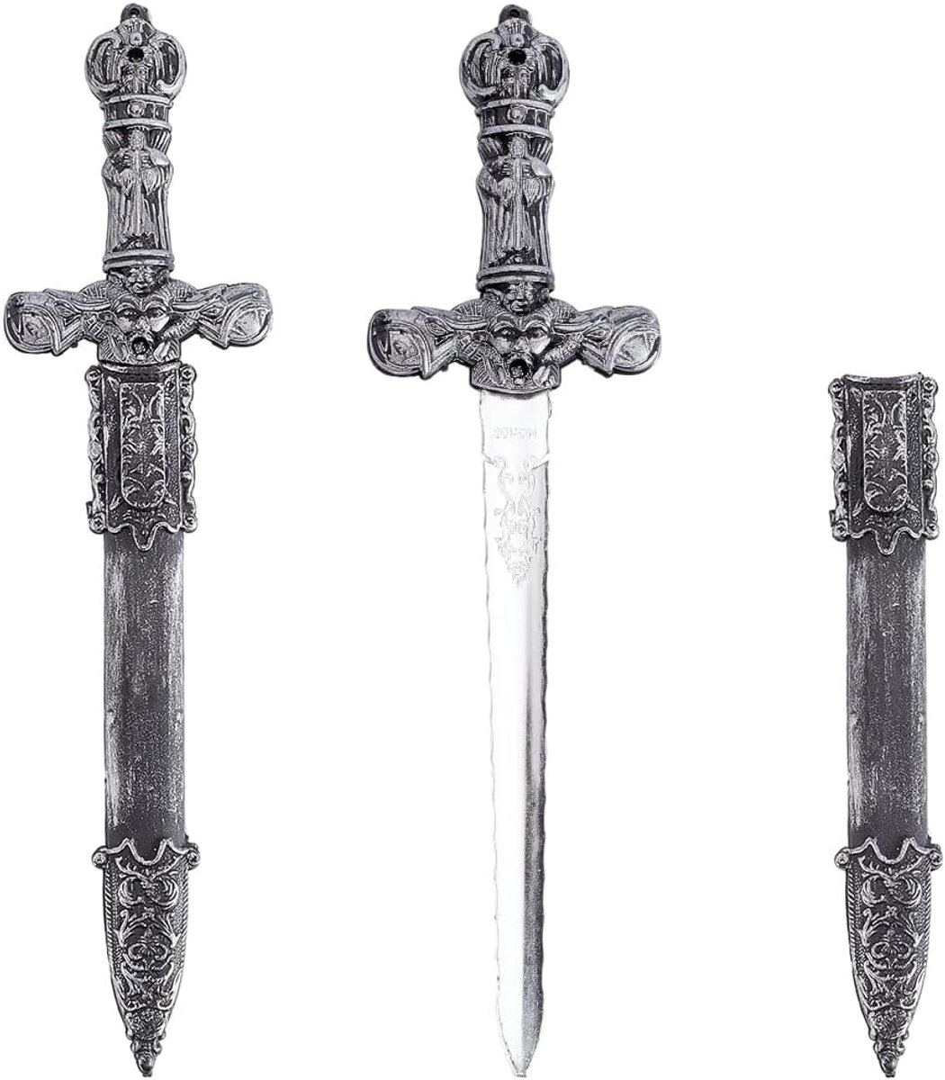 2 middeleeuws zwaard met schede, 12 cm, piratenstijl, zwart, vintage, kostuumaccessoires voor Halloween, cosplay, rollenspel en piratenshows, accessoires