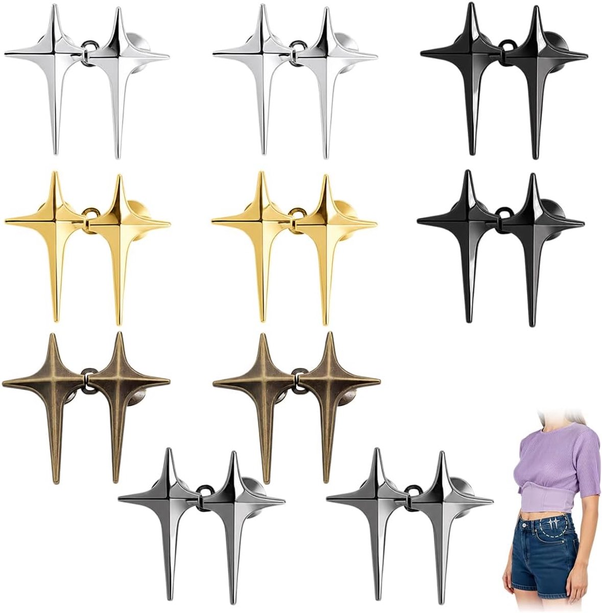 10 Set Broek Taille Tightener Star Button Taille Adjuster voor Losse Jeans om Kleiner Geen Naai Broek Clips