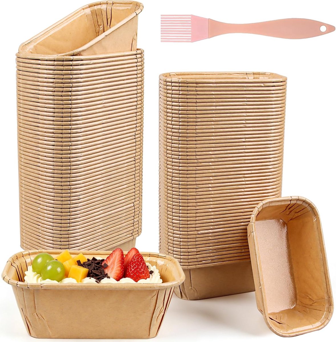 60 stuks bakvormen van papier, 15,5 x 5,4 x 5,3 cm, rechthoekige papieren bakvorm, broodbakvorm met kwast, voor cake, brood, muffins en desser (100 stuks)