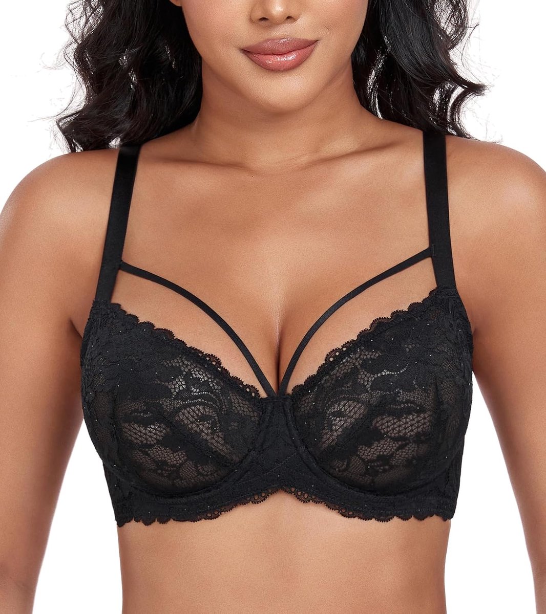 Minimizer-beha voor dames, grote maten, transparant, ongevuld, kant, ondergoed, dagelijks gebruik, beha met veters