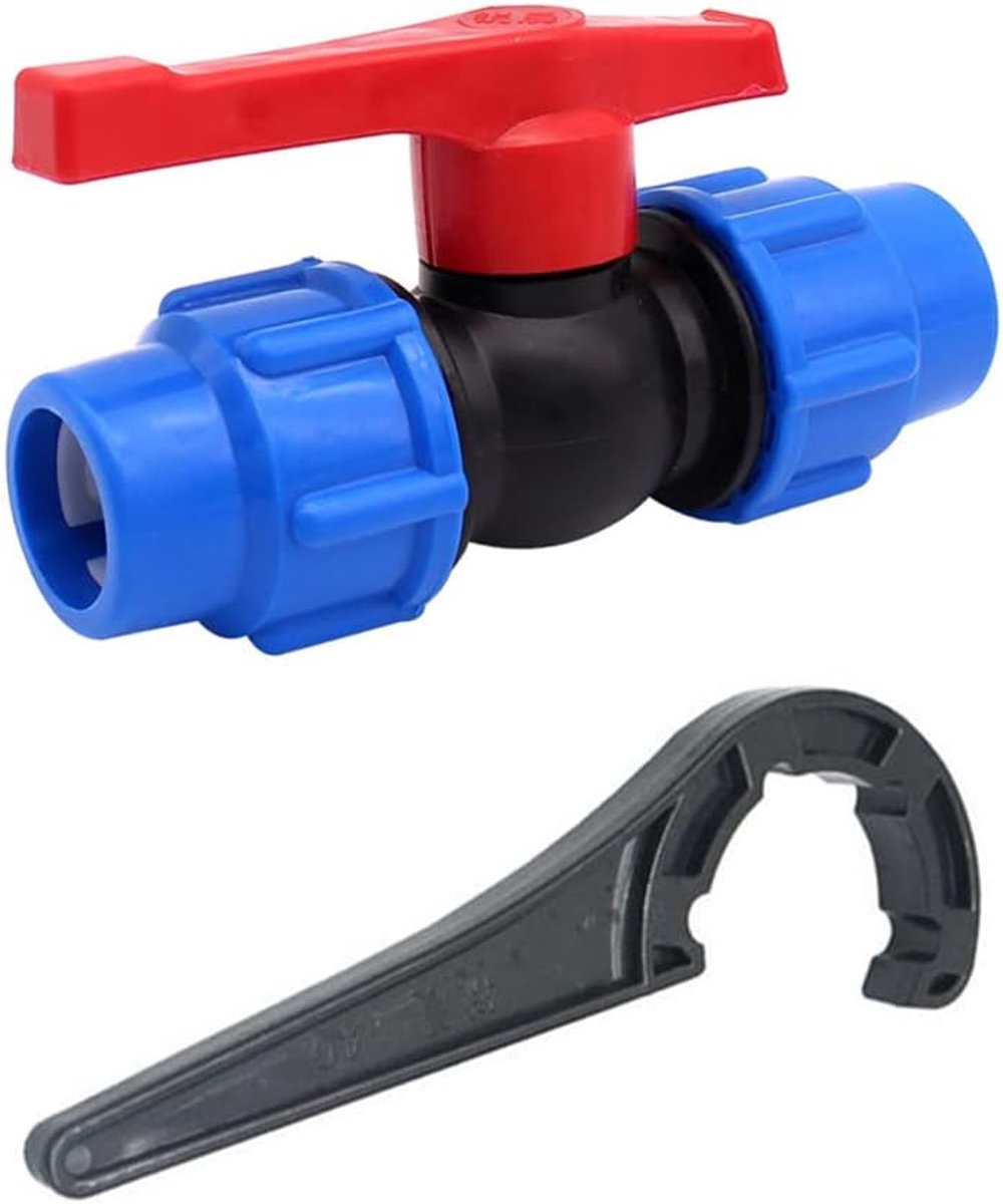 Connector, MDPE Irrigatie Pijp Fittings Valve, Plastic kogelkraan Shut-Off Stop Tap Valve voor Waterpijp Compressie Fittings (20mm met moersleutel)