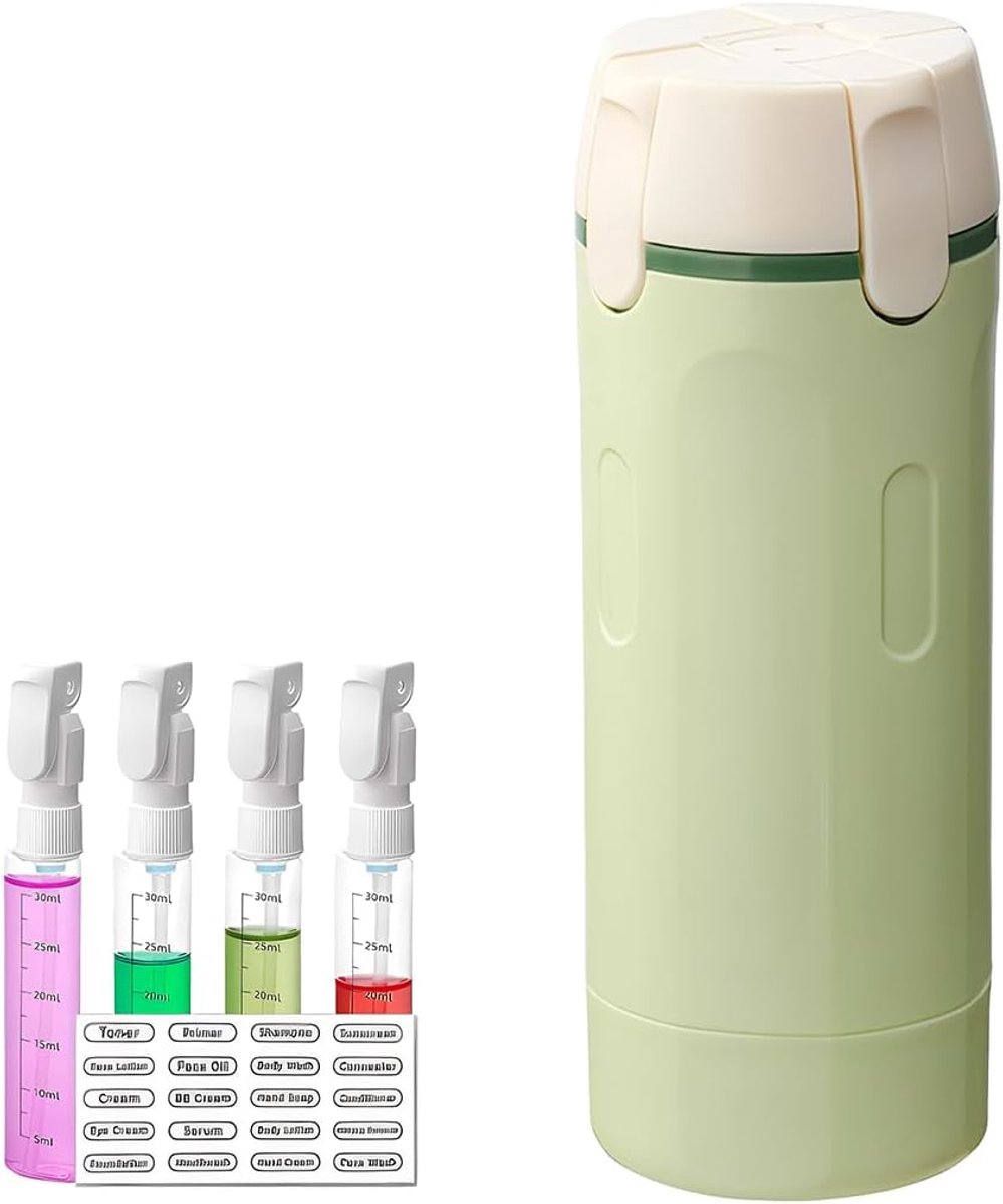 4-in-1 reisdispenser, reisverpakkingen voor vloeistoffen, navulbaar, lekvrij, voor shampoo, lotions, conditioner, douchegel (groen)
