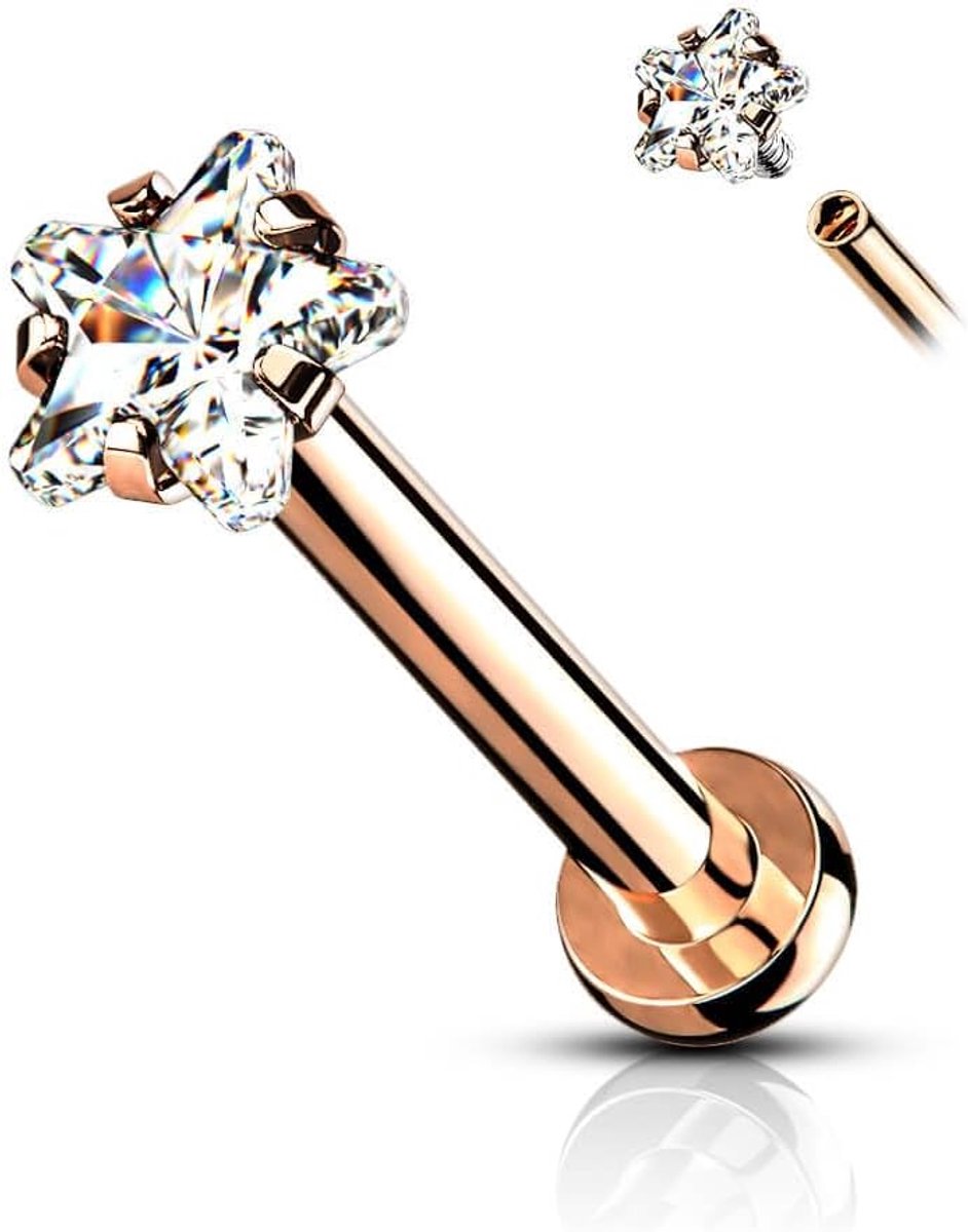 Ster Zirconia Binnendraad 316L Lip Ear Piercing Steker