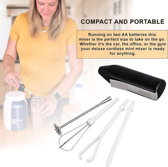 Mini Mixer - Draadloze Klopper - Drankjes Mixen - 5 Delige Set - 8.99 x 15.6 cm - Zwart van MINI — afbeelding 3