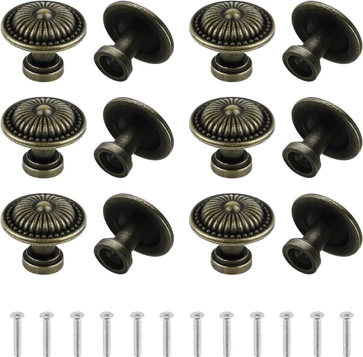 12 stuks vintage kastgrepen, meubelknoppen met schroeven, 26 mm, brons, ladeknoppen, voor laden, schoenenkasten, keukenkast, kledingkast
