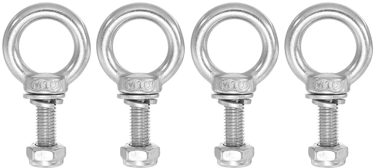 Ringoogschroeven, M10 x 30 buitendraad roestvrij staal 304 met afdichting zeskantmoer platte sluitringen voor het ophangen van metalen kabel, 4 sets