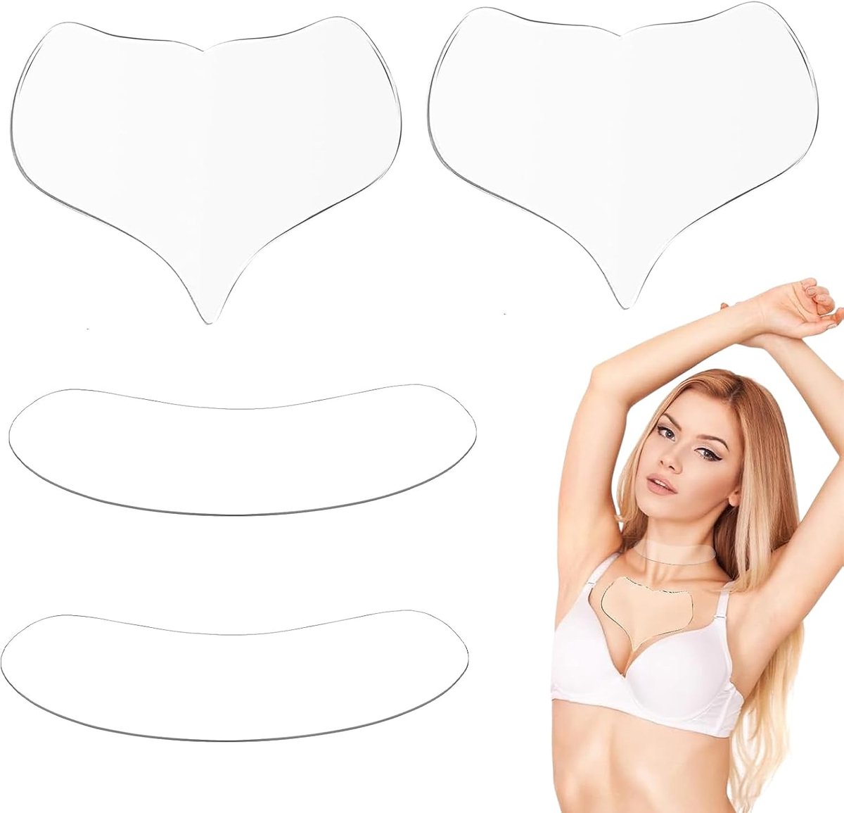 Hals, herbruikbare siliconen pads, anti-rimpelpleisters, tegen rimpels, huidversteviging op de hals, decolleté, anti-aging schoonheidspleister, voor een gladdere huid