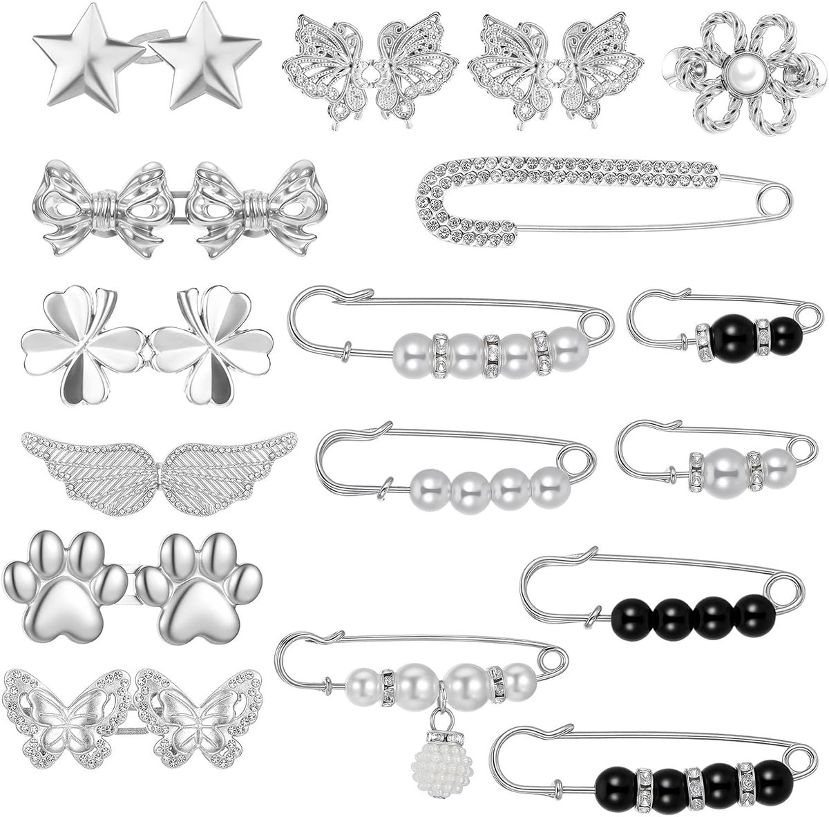 17 stuks broekclips en kralen broche voor kleding | Broekclip, voor broeken, jeans, rokken, voor broeken, jeans, rokken