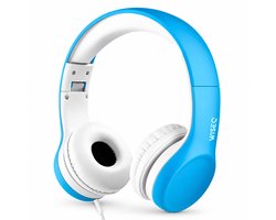 WiseQ Junior Kinderkoptelefoon met Draad – Koptelefoon Jongens – Koptelefoon Kind voor Tablet en School – Hoofdtelefoon met Kabel – 85 dB Volumebegrenzer – Opvouwbaar – Met Stickers – Blauw