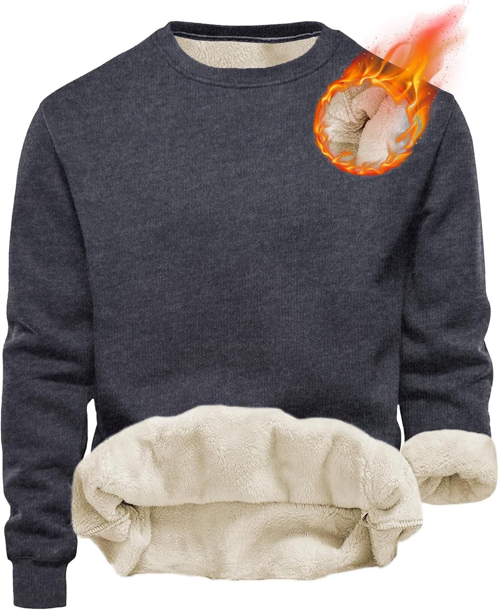 Heren sweatshirt winter dikke fleece pullover casual ronde hals gevoerde sweater warm lange mouwen trui wintertrui