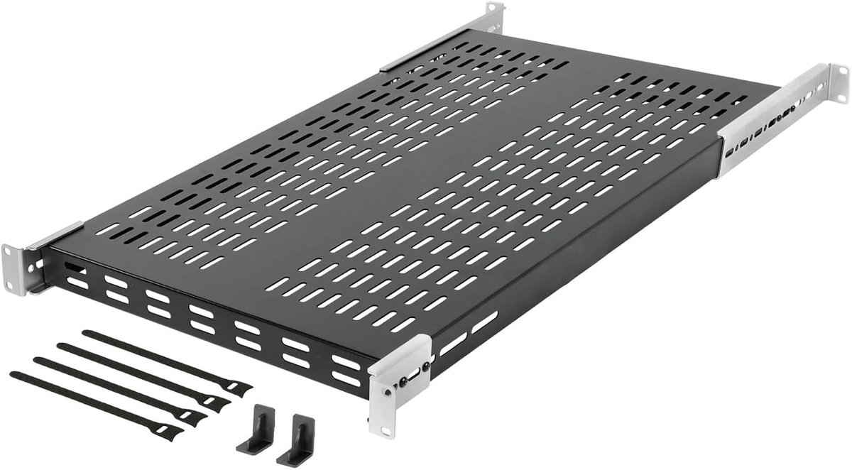 1U plank, 19 inch, voor vaste inbouw, verstelbare, geventileerde serverrack-inbouwplank, draagvermogen 110 kg, universele plank voor 19 inch AV-/netwerkkasten (700 mm)