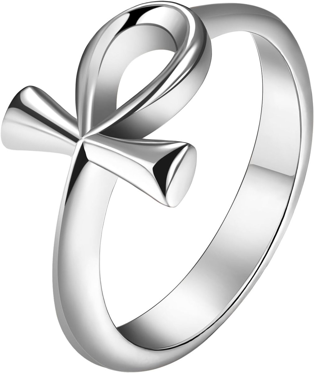 Ankh damesring met kruis: ring van roestvrij staal met antiek Egyptisch symbool met Ankh-kruis