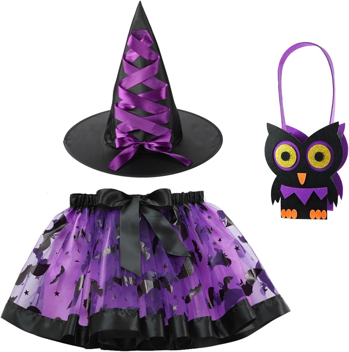 Heksenjurk voor kinderen, met heksenhoed, tutu, heksenkostuum voor cosplay, carnaval, Halloween, carnavalskostuum, feest