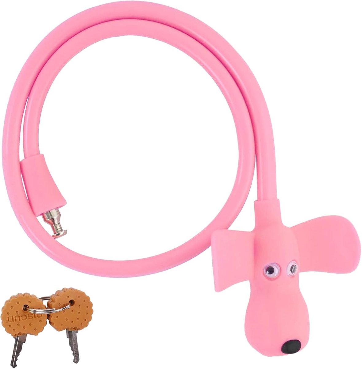 Fietsslot van siliconen, voor kinderen, 70 cm, roze | Kinderfietsslot, diefstalslot, fietsslot, diefstalslot, voor fiets, deur, skateboard, helm en meer