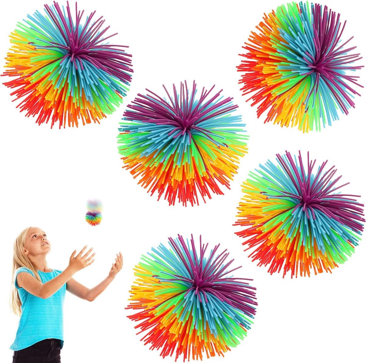5 stuks fidget sensorische ballen voor prikkelbaarheid, decompressietherapie, sensorisch speelgoed, kleurrijke siliconen bal, string fidget, anti-stress bal, speelgoed voor kinderen