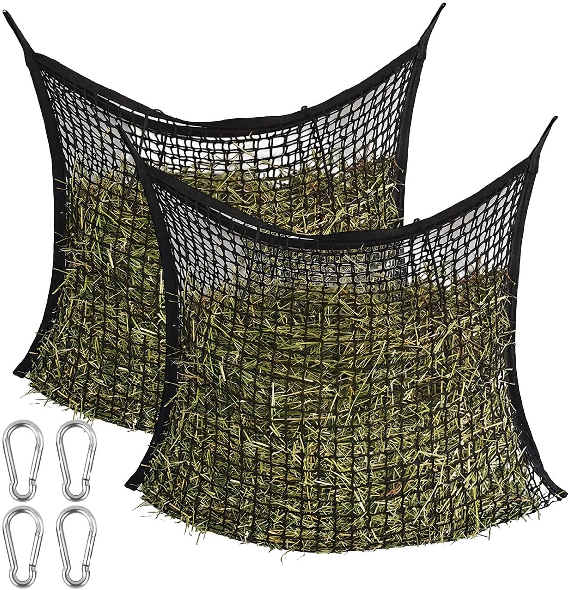 Hunnet voor paarden, hooinet voor paarden, 90 x 60 cm lengte, gat, fijnmazig hooiennet, extreem scheurvast, voor paarden, schapen, 2 stuks