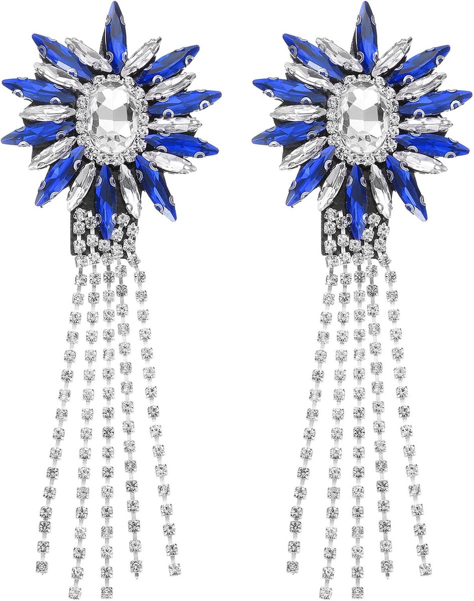 2 stuks strass-applicaties, 11 x 4 cm, kristallen franjes, schouder-epaulette, kwastjes, ketting, naai-applicatie, applicatie, patches voor feestjurken, kleding, schoenen, doe-het-zelf