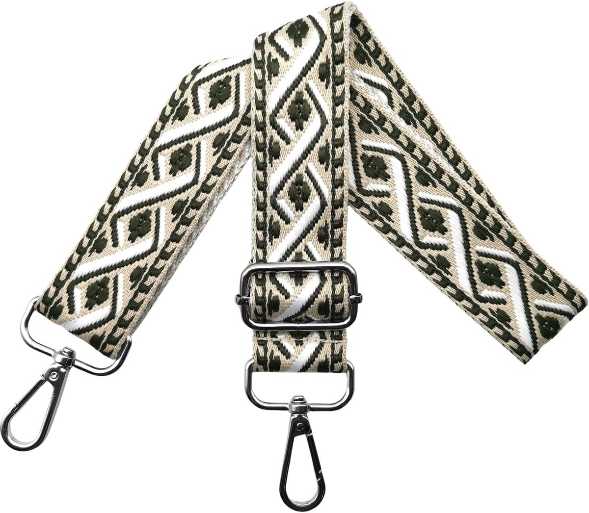 Tasriem om te wisselen, schouderriem voor tas, verstelbare tasriem, breed, 3,8 cm, met zilveren karabijnhaak, schouderriem, tasband, draagriem voor handtassen, legergroen, R19