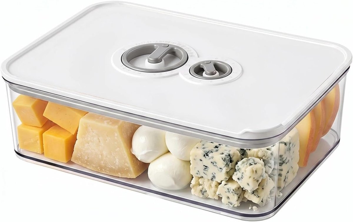 Kaasbox met deksel, 1250 ml, kaasdoos, koelkast met timer, vershouddozen met deksel, koelkastdozen, luchtdicht, stapelbaar, geschikt voor koeling