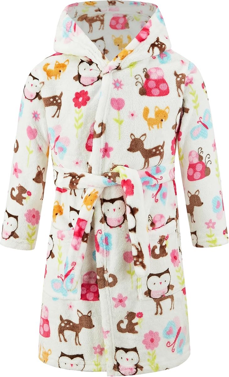 Badjas voor baby's, met capuchon, flanel, pyjama voor jongens en meisjes, Uil, 12-24 Maanden