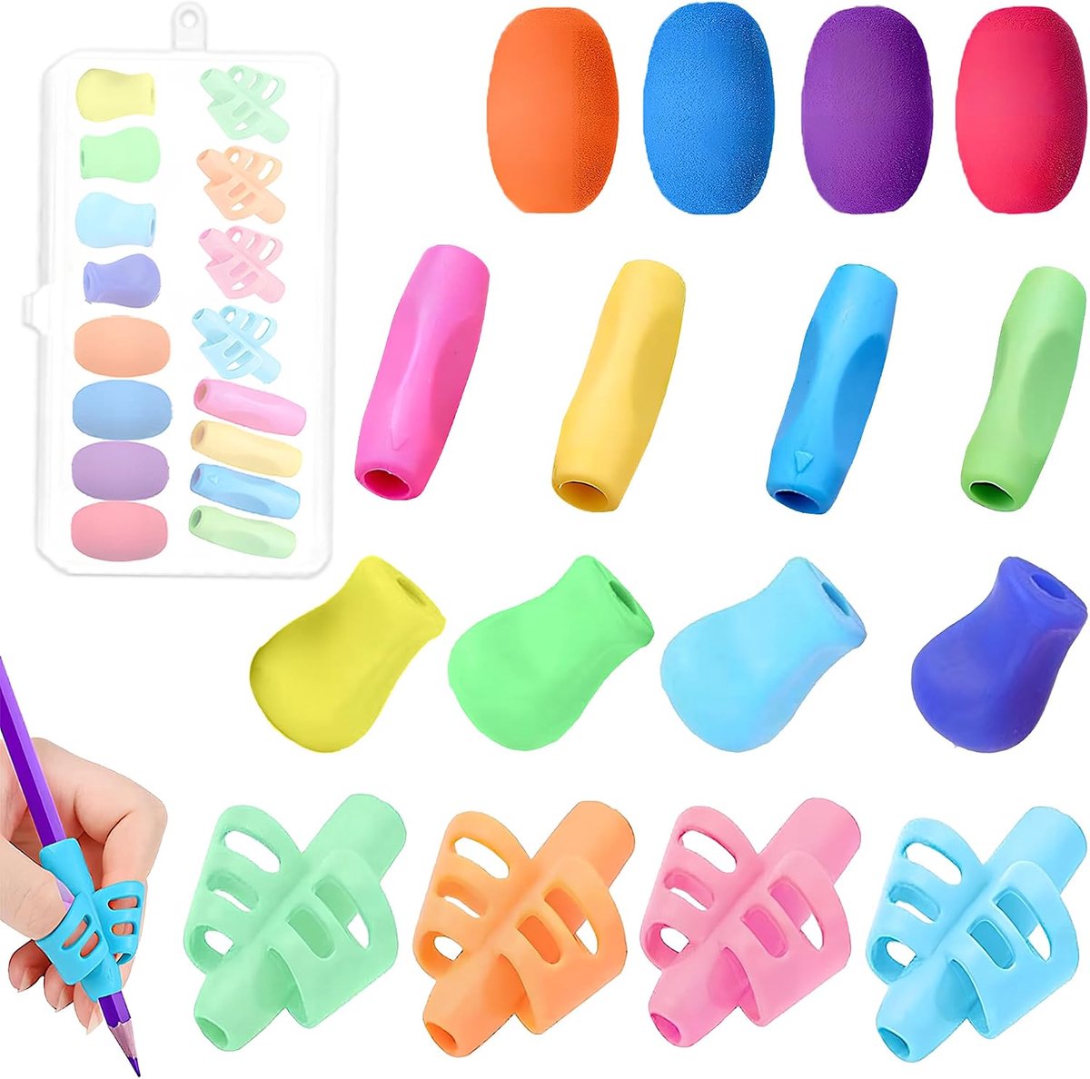 16 stuks potloodgrepen, ergonomische penhouder voor verschillende pennen, correcte handschrifthouding voor kinderen, kleuterschool, volwassenen, speciale behoeften, rechtshandigen of