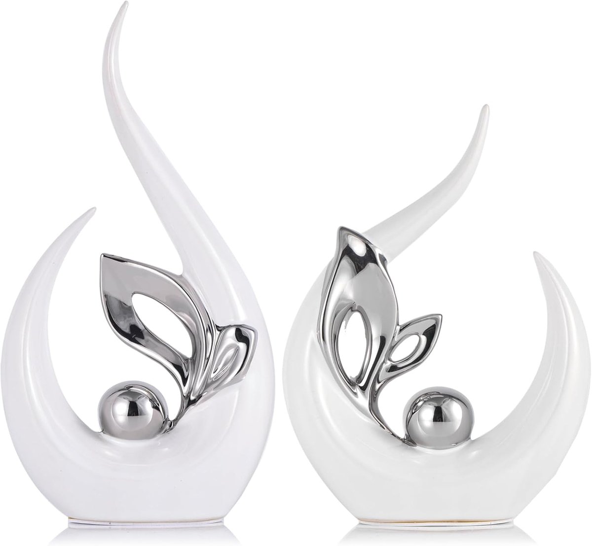 Ceramische beeldjes voor huisdecoratie - wit en zilver - abstracte kunst - elegant centerpiece voor tafel - SnelShoppen